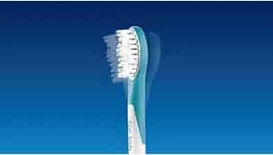 Rubberized brush head is designed to protect young teeth